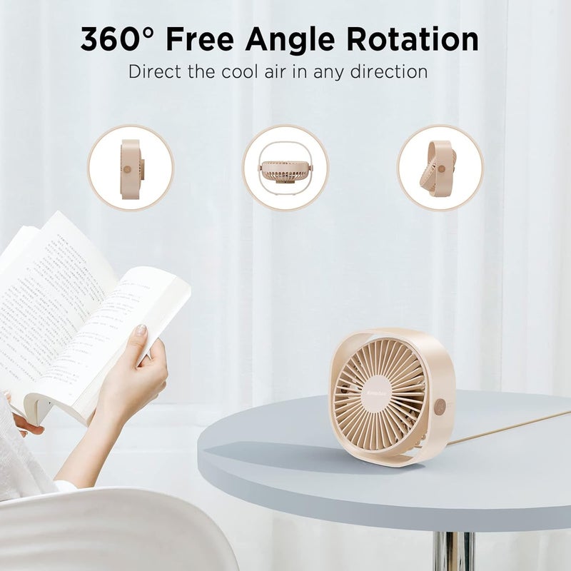 EasyAcc USB Small Desk Fan, Slumber Pod Fan [360°Rotatable &Powerful] 3 Speeds Portable Personal Table Travel Fan for Desk Cruise Ship Dorm Bedroom Office (No Battery) - Image 4